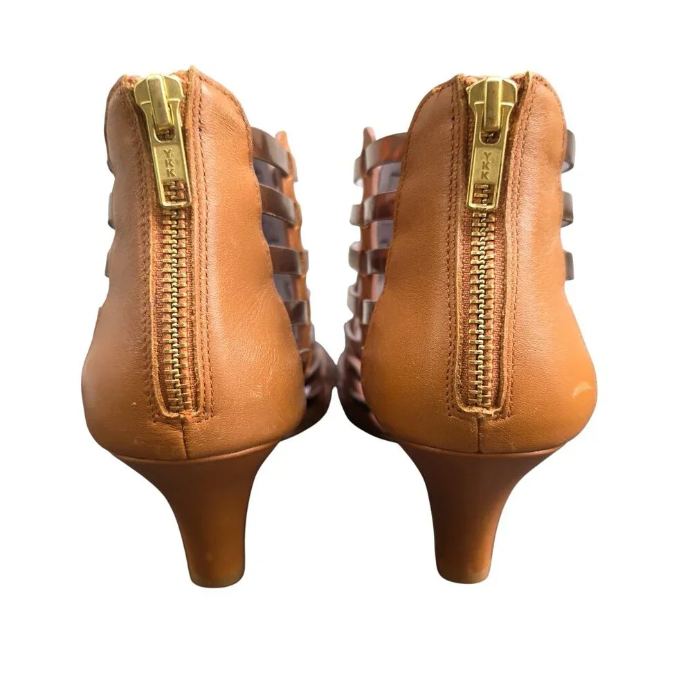 Johnston & Murphy Leather Evie Natural Gold Zip Bootie Leather Heels - Picture 5 of 11
